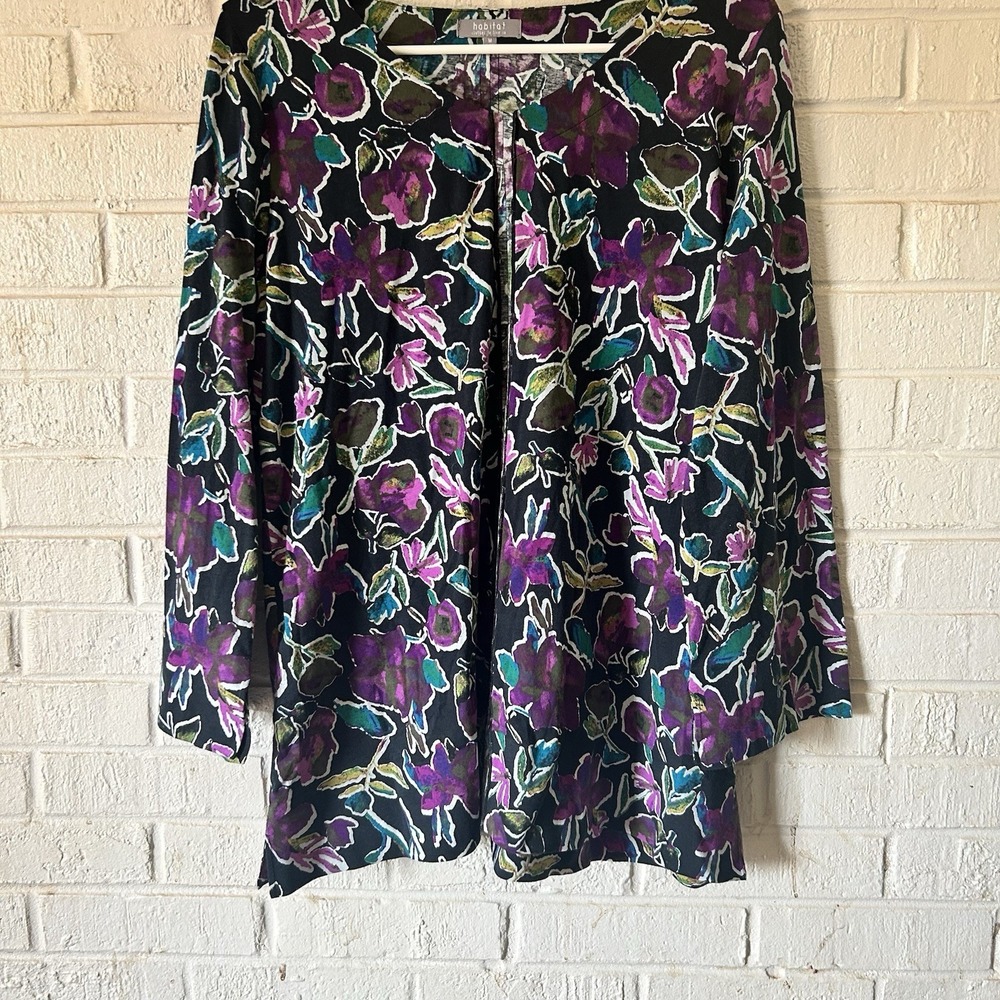 Habitat Clothes To Live In Top Medium 74315 Mirage V-Neck Floral Watercolor
